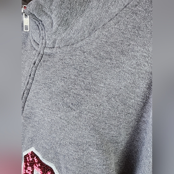 PINK Victoria’s Secret HOGS Sequin Half Zip Pullover Gray Red Sz Medium - Picture 8 of 10